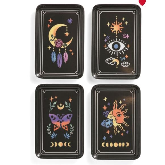 Tarot Card Melamine Plates Set 4 Appetizer Halloween Nicole Miller Rectangle New - Picture 1 of 7